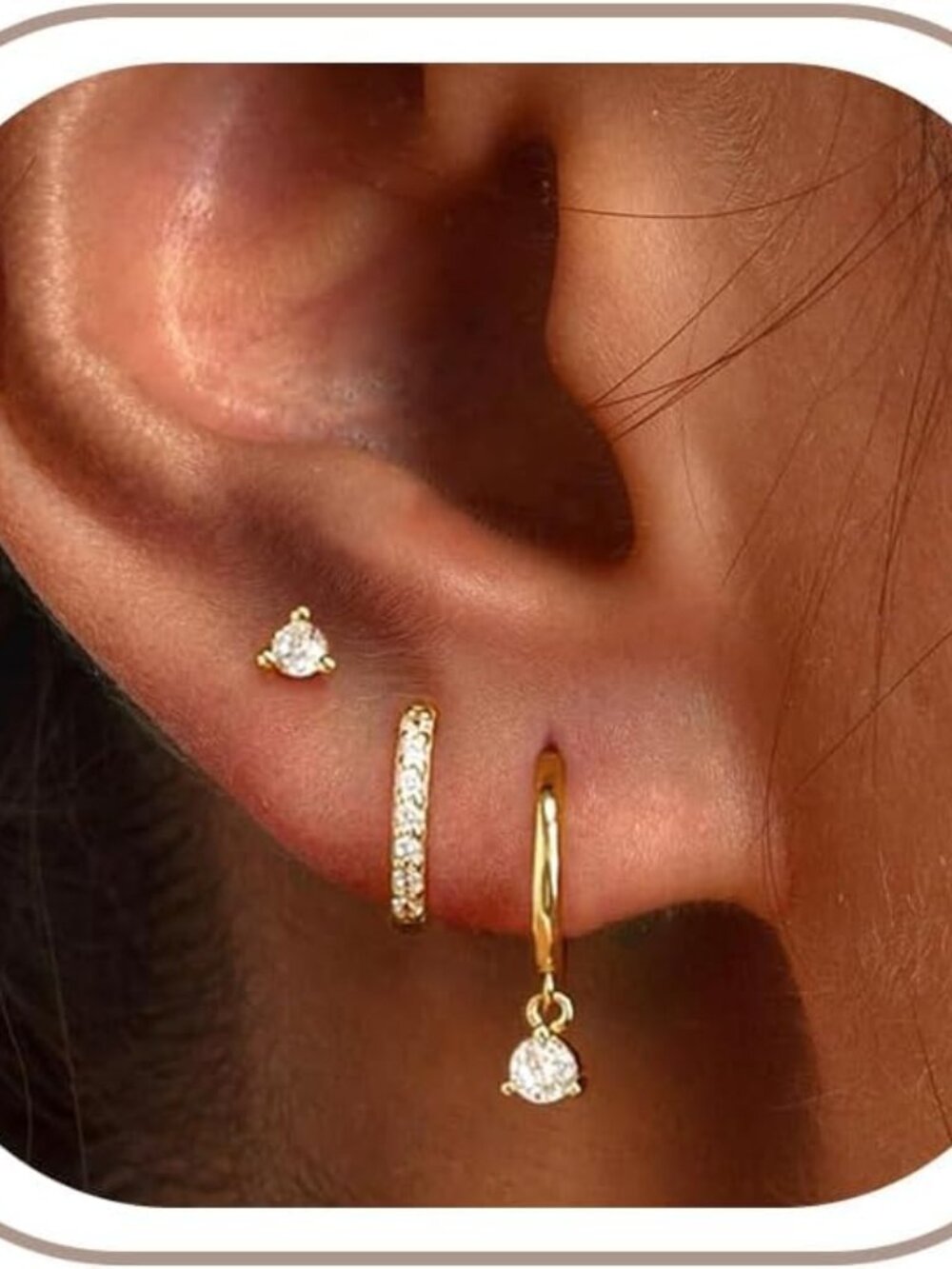 3 Pairs Hoop Earrings Set - Dainty Stud Dangle Cartilage for Women | Hypoallerge